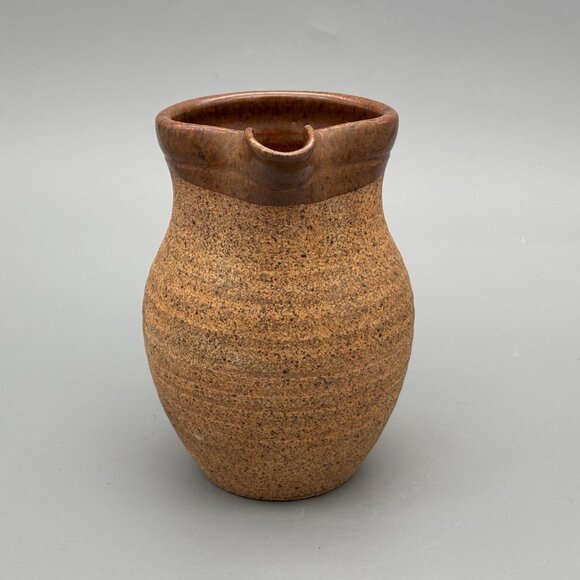 Vintage Studio Pottery Pitcher with Speckled Stoneware Texture Glazed Rim - Picture 3 of 7